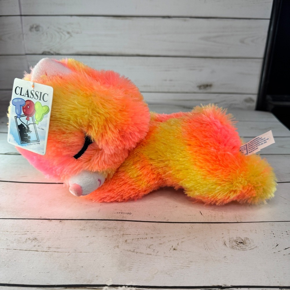 Classic Toy Co 11" Sleeping Bear Plush Orange‎ Yellow Stuffed Animal 2022